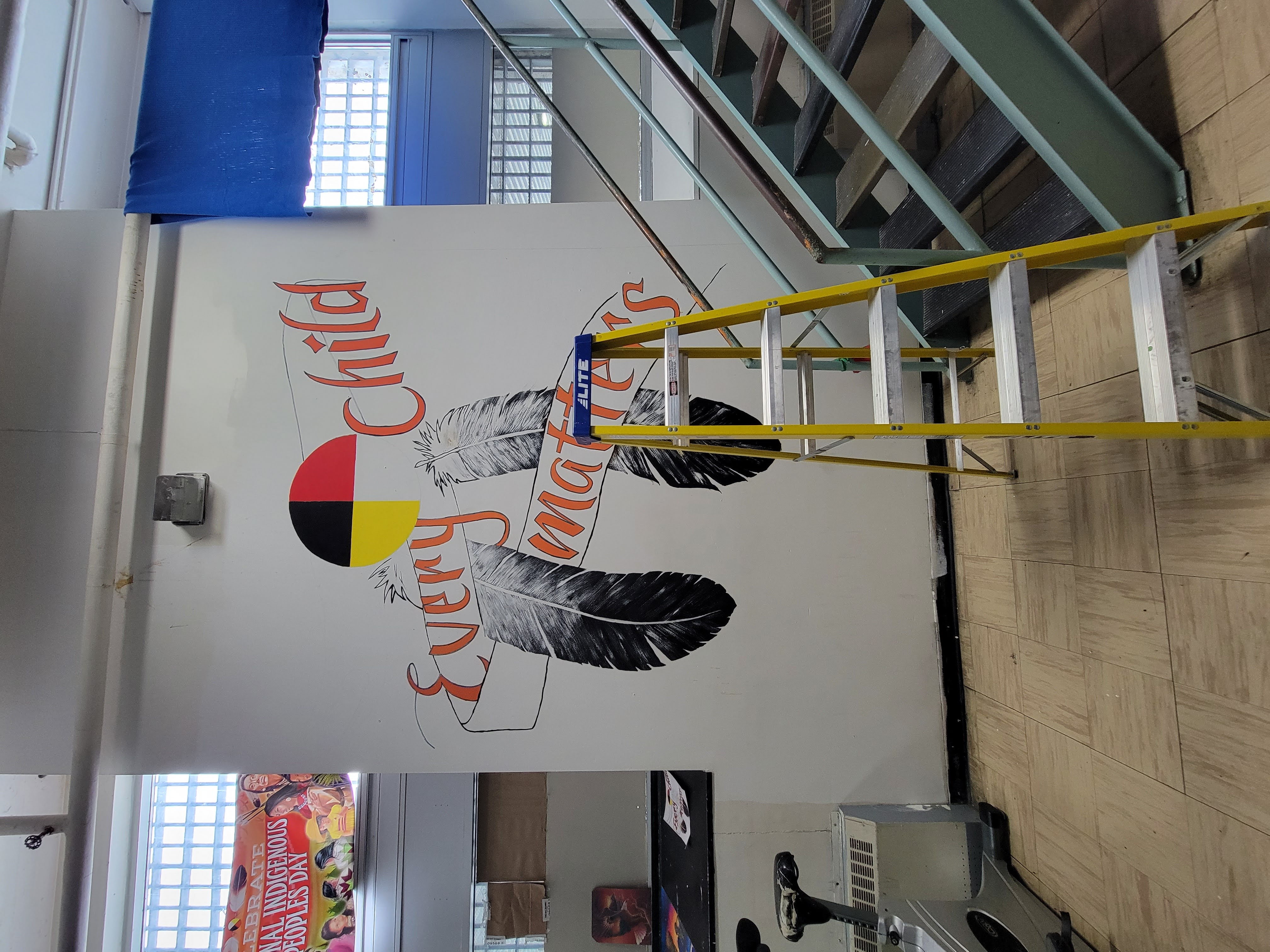 Photo of an Every Child Matters mural painted by Pathways residents on the unit wall at Stony Mountain Institution.