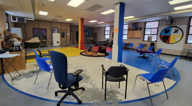 Photo of a space at Saskatchewan Penitentiary where programs, ceremonies, and circles occur.